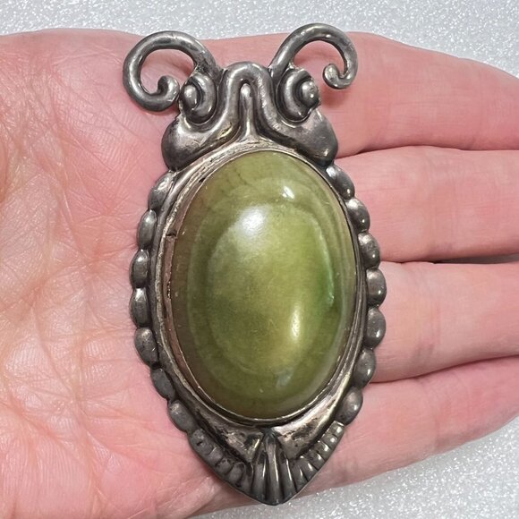 Egytian Revival AQ Large Taxco MX Silver Scarab Beetle Insect Brooch Serpentine - Picture 1 of 14